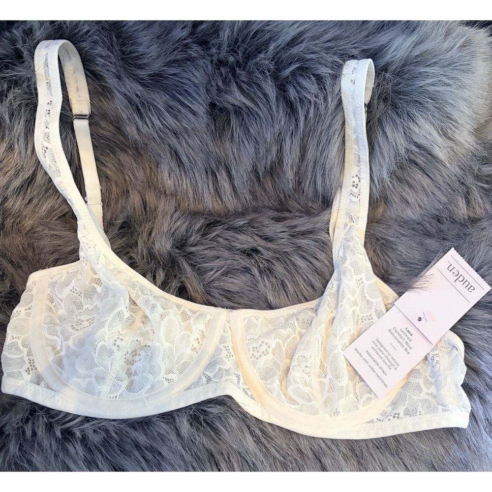Auden Lace Unlined Comfort Wire Balconette Bra -White - 32A
